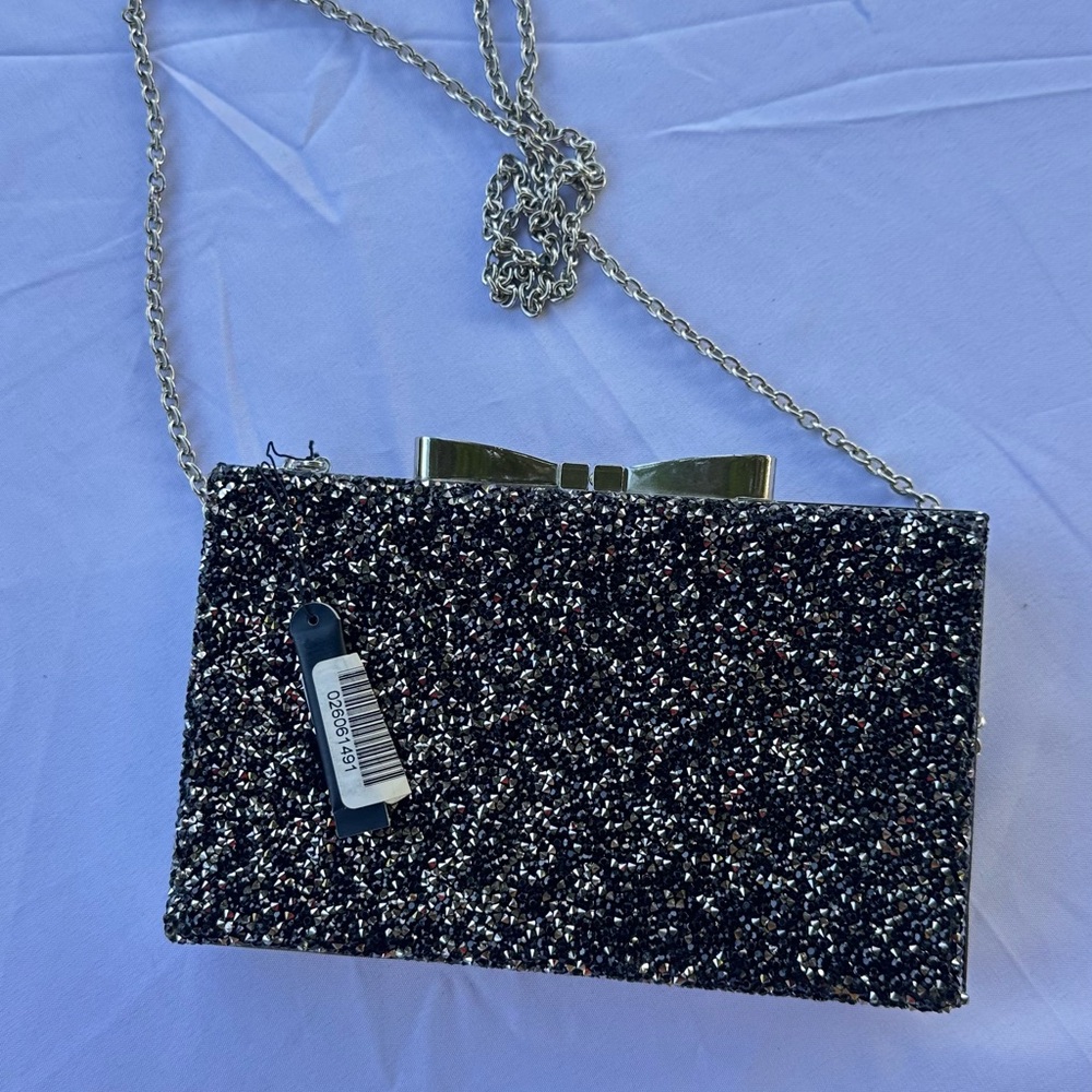 Charming Charlie Black and Silver Glitter Clutch